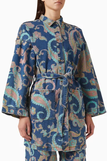 Paisley Belted Shacket in Denim