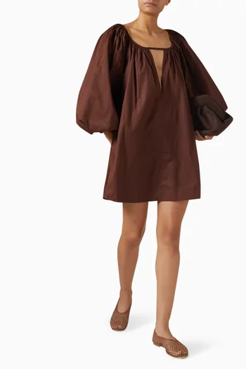 Puff-sleeve Mini Dress in Cotton Blend