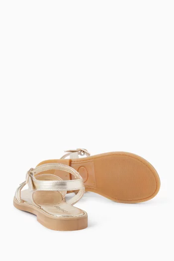 Logo Sandals in Metallic Faux Leather