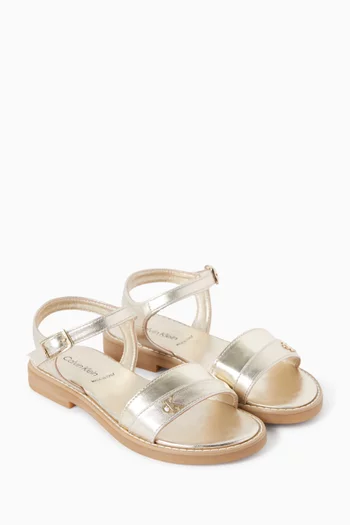 Logo Sandals in Metallic Faux Leather