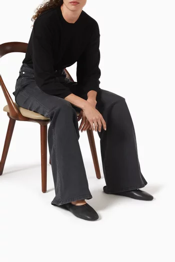 حذاء باليرينا جين بكعب مسطح جلد ناعم