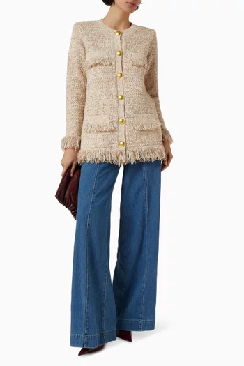 Kastoria Fringe Cardigan in Boucle Tweed