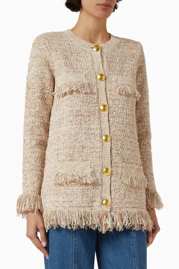 Kastoria Fringe Cardigan in Boucle Tweed