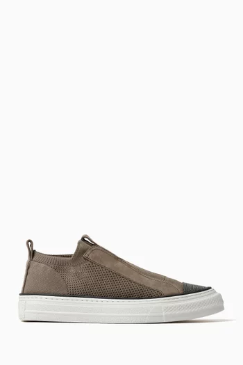Slip-on Sneakers in Cotton & Suede
