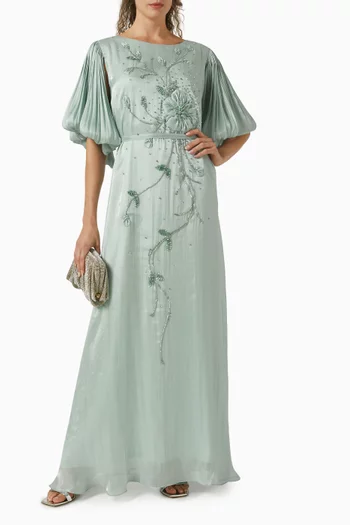 Bead-embellished Belted Dress in Organza