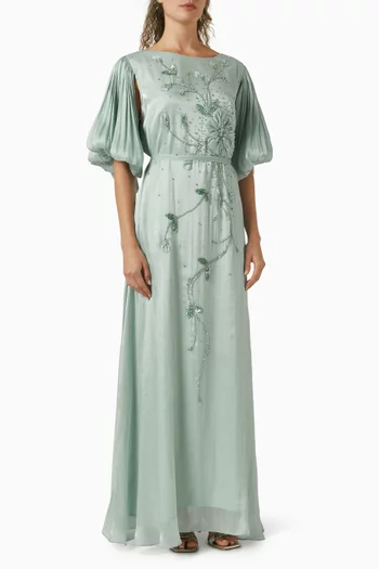 Bead-embellished Belted Dress in Organza