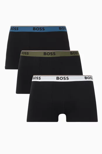 Logo Waistband Trunks in Cotton, Set of 3