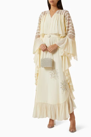 Belted Flounce Dress in Indian Crepe