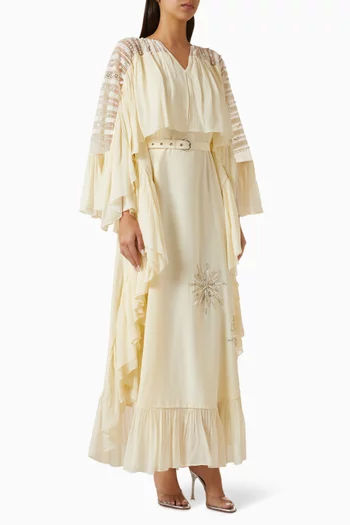 Belted Flounce Dress in Indian Crepe