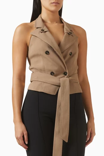 Halterneck Belted Vest in Gabardine
