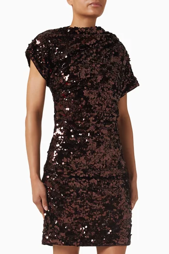 Sequin-embellished Draped Mini Dress in Velvet
