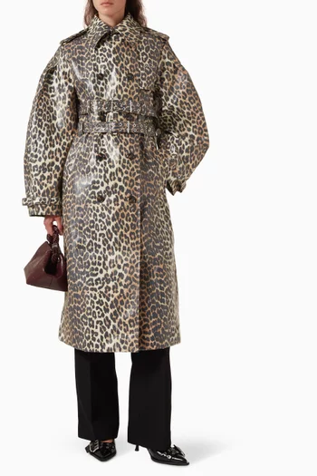 Leopard Trench Coat in Laminated Cotton