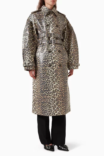 Leopard Trench Coat in Laminated Cotton