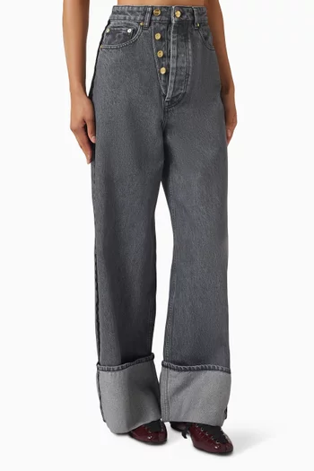 Double Fly Baggy Jeans in Rigid Denim