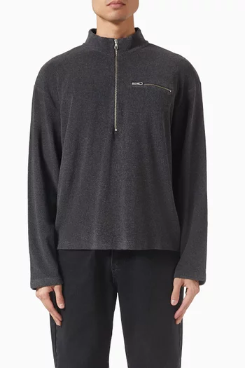 Towelling Quarter Zip Sweatshirt in Cotton-blend