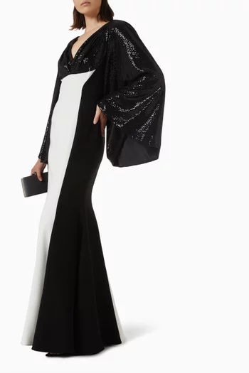 Sequin-embellished Cape Gown