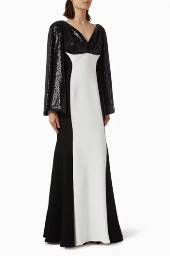 Sequin-embellished Cape Gown