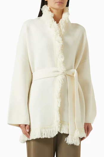 Belted Fringe Cardigan in Wool