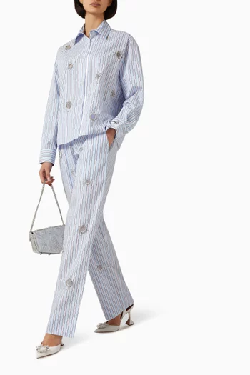 Embellished Striped Pants in Cotton