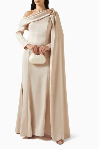 Off-shoulder Cape Dress in Crepe
