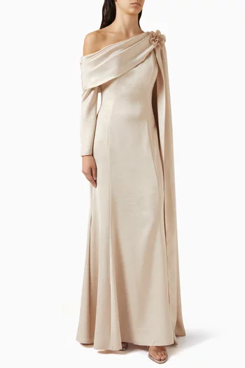 Off-shoulder Cape Dress in Crepe