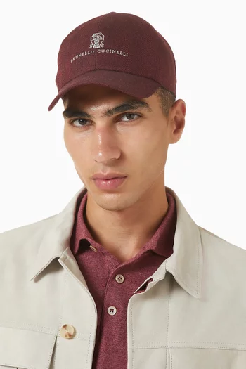 Chevron Baseball Cap in Linen & Virgin Wool