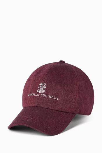 Chevron Baseball Cap in Linen & Virgin Wool