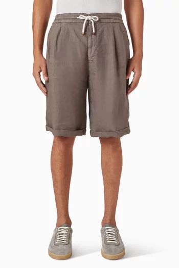 Garment Dyed Bermuda Shorts in  Linen Gabardine