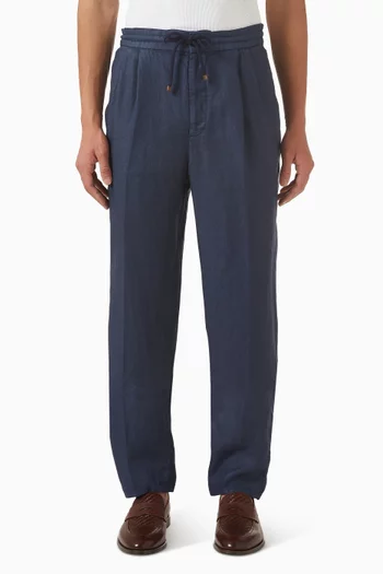 Garment Dyed Pleated Pants in Linen