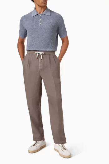 Garment Dyed Pleated Pants in Linen