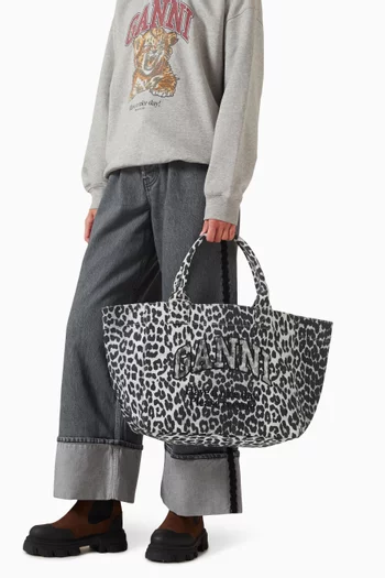 Medium Trapeze Printed Sequin Tote Bag in Recycled Cotton