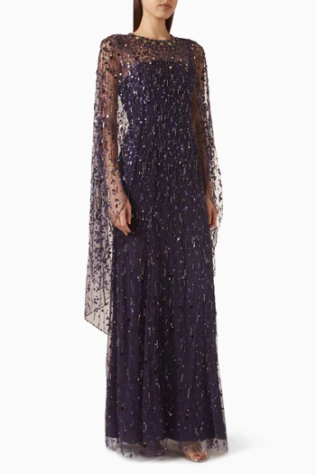 Hestia Embellished Cape Gown