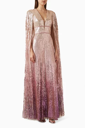 Easy Breezy Embellished Cape Gown