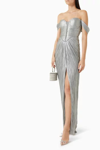 Susie Off-shoulder Gown in Silk Plissé