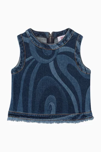 Swirl Sleeveless Top in Cotton-denim