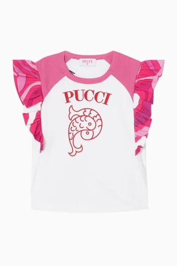 Logo Ruffled T-shirt in Cotton Jersey