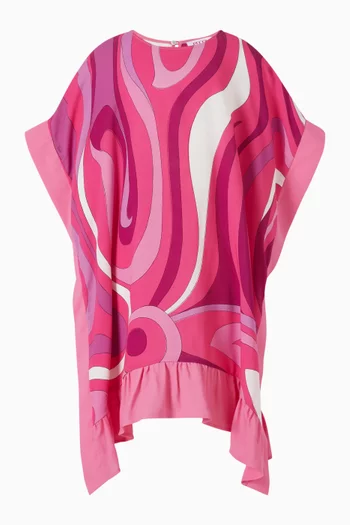 Marmo-print Ruffle Dress in Viscose