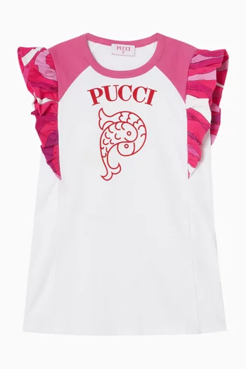 Ruffled Logo Dress in Cotton Jersey