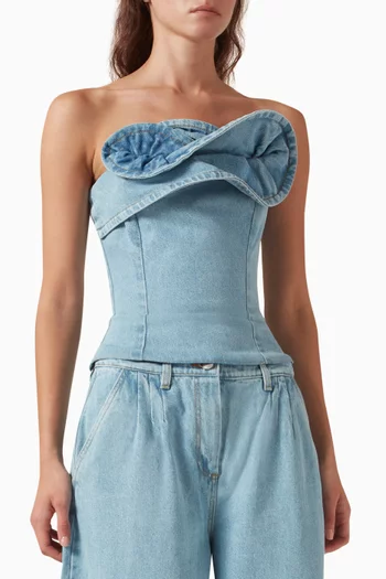 Sculptural Neckline Corset Top in Denim