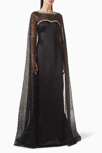 Embellished Cape-style Sleeves Gown