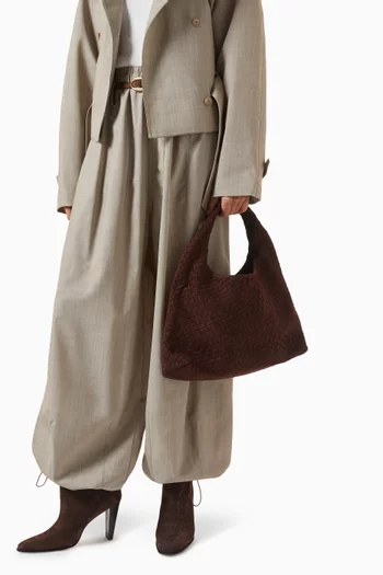 Laura Shoulder Bag in Woven Vegan Suede