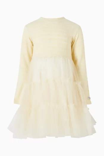 Aurin Shirred Dress in Cotton & Tulle