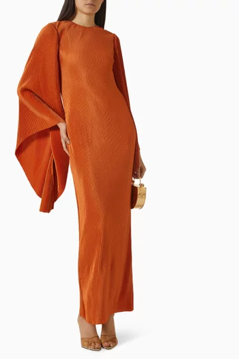 Pleated Cape-sleeve Dress