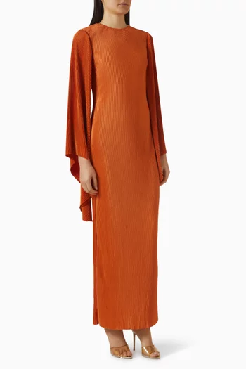 Pleated Cape-sleeve Dress