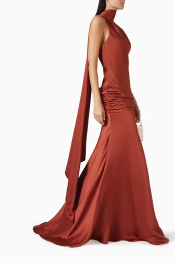 One-shoulder Drape Gown in Satin