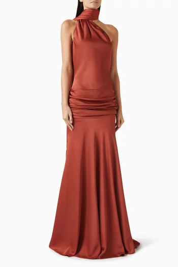 One-shoulder Drape Gown in Satin