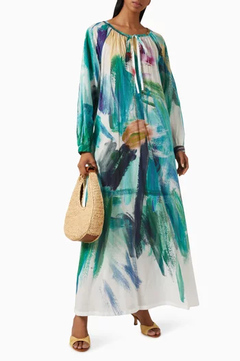 Paros Printed Dress in Cotton Voile