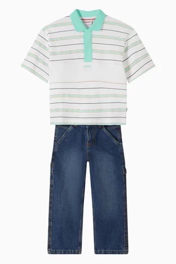 Stripe Logo Polo Shirt in Cotton