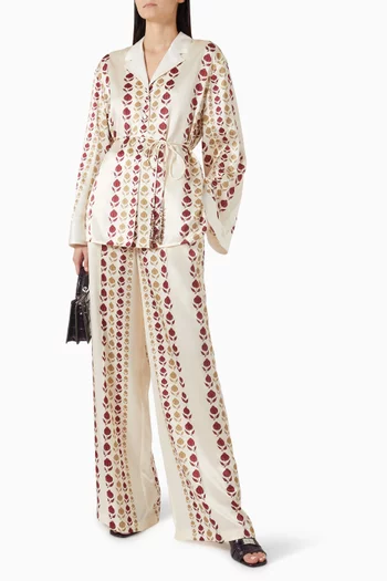 Printed Wide-leg Pants in Satin