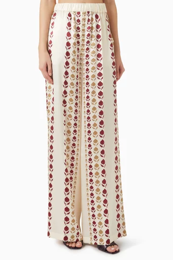 Printed Wide-leg Pants in Satin